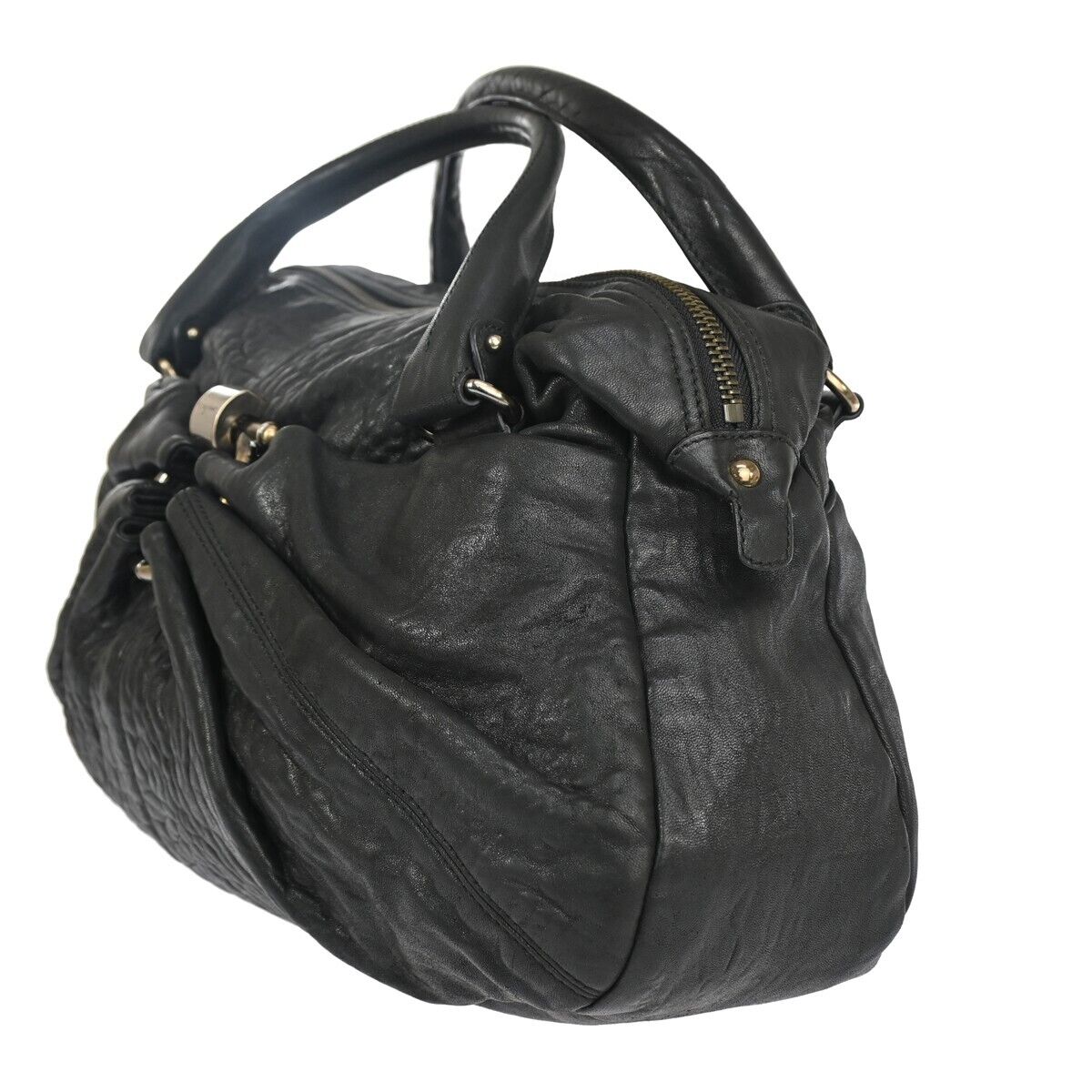 SALVATORE FERRAGAMO Logo Gancini Shoulder Tote Bag Leather Black  Italy 68DA065