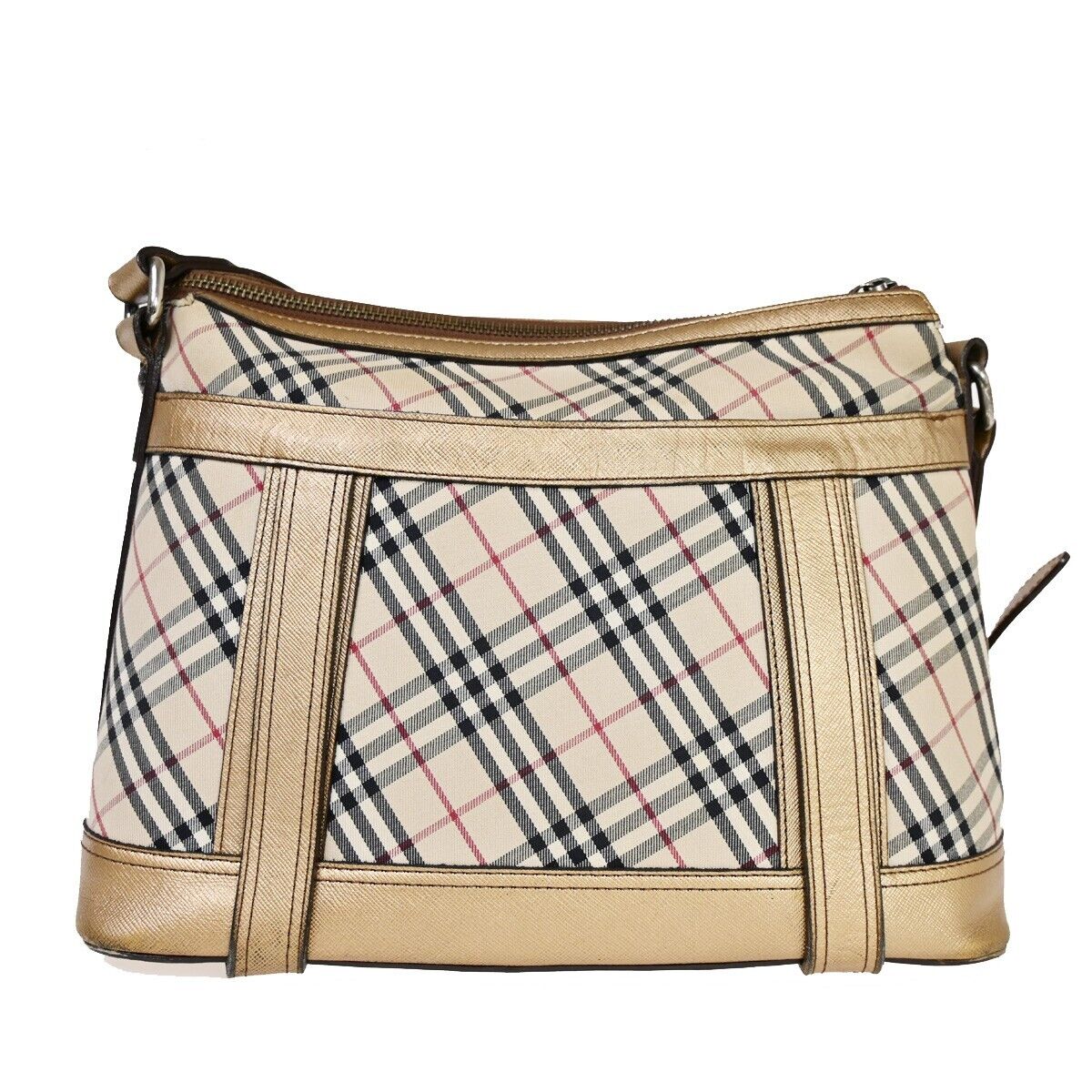 BURBERRY Logo Nova Check Shoulder Bag Canvas Leather Beige Gold Silver 60HB657
