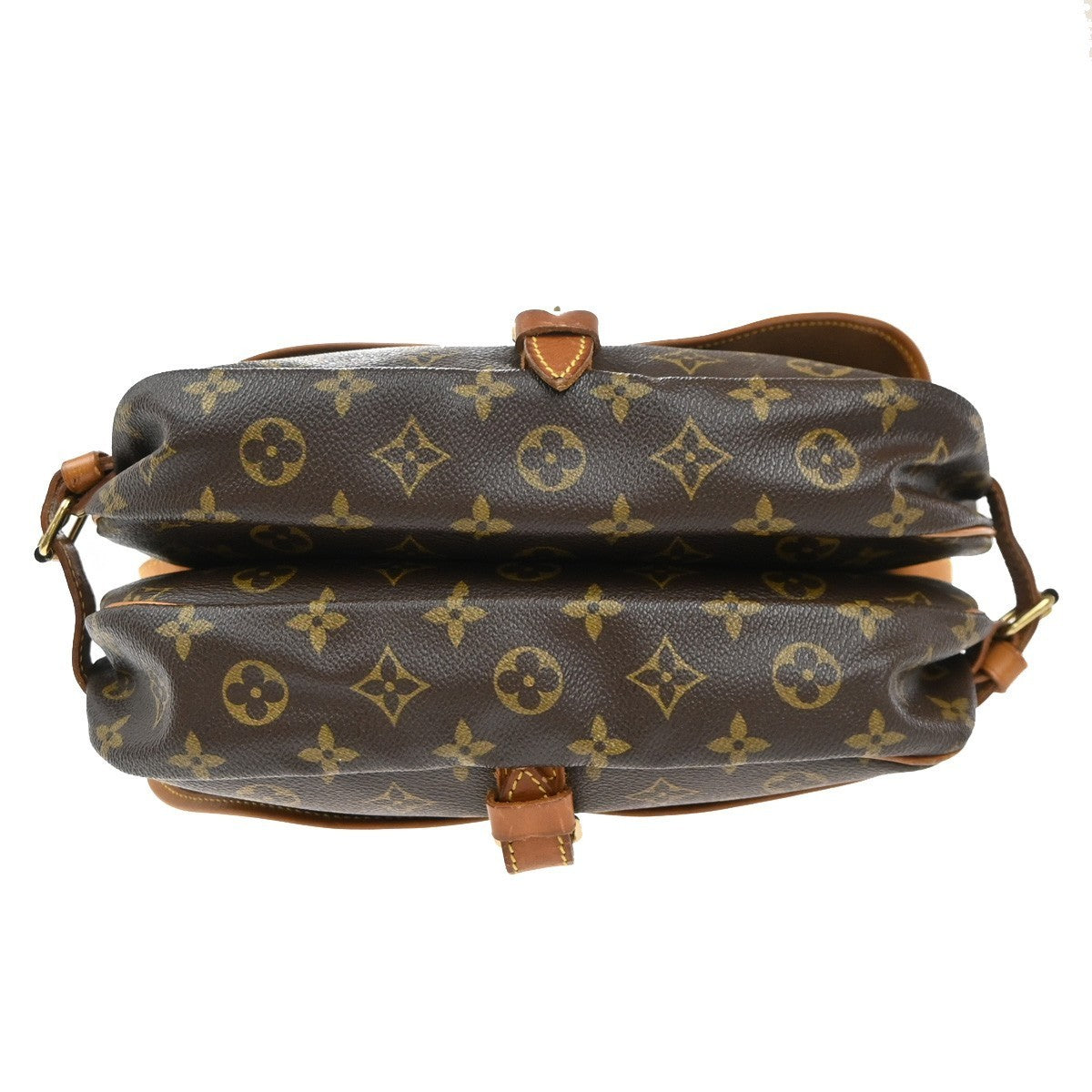 LOUIS VUITTON Logo Saumur 30 Shoulder Bag Monogram Leather Brown M42256 84EG375