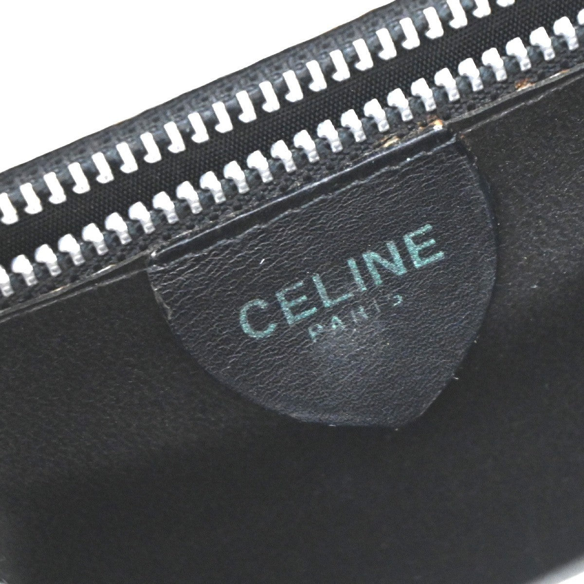 CELINE Logo Bicolor Double Flap Hand Bag Leather Black White Italy 80EG224