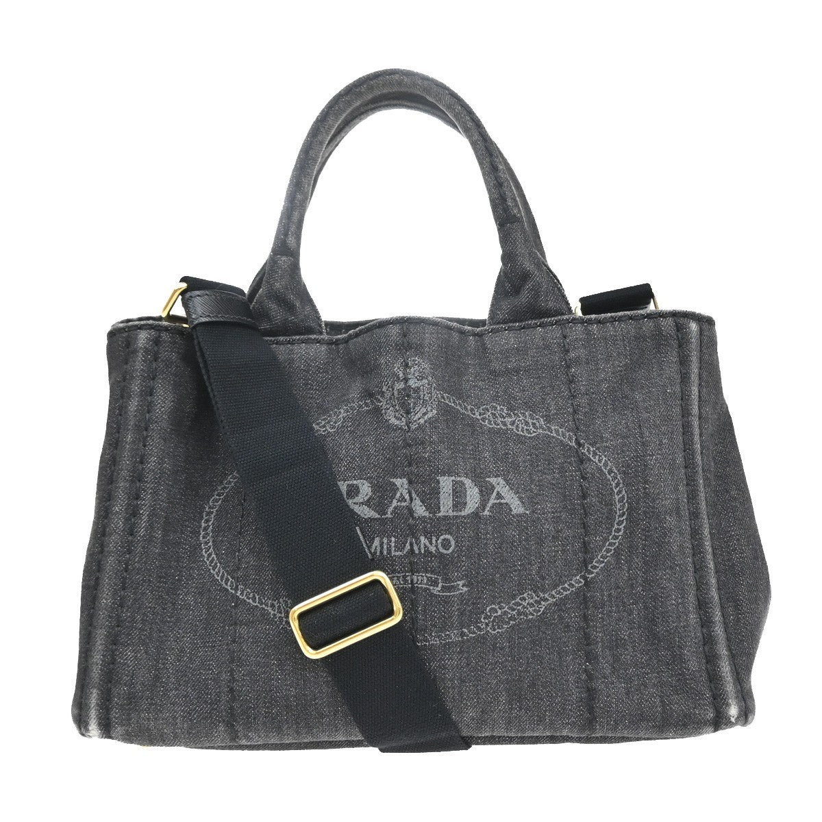 PRADA Logo Canapa 2way Shoulder Hand Bag Canvas Leather Black GHW Italy 82MA679