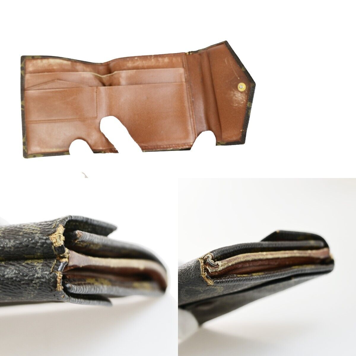 LOUIS VUITTON LV Logo 3 Set Bifold Wallet Purse Monogram Leather Brown 04EC888