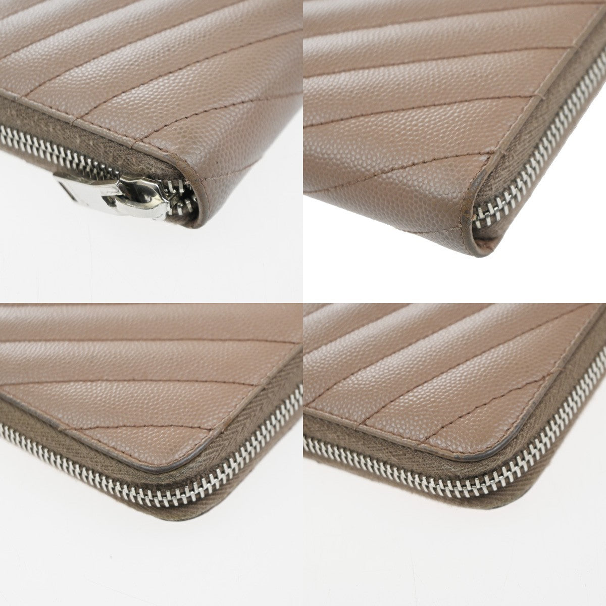 SAINT LAURENT YSL Logo Zipper Around Long Wallet Leather Beige SHW 64KP337