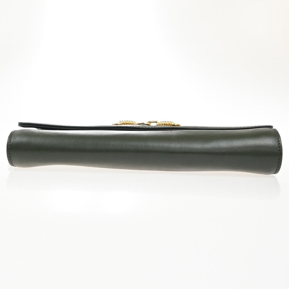 CELINE Logo 2Way Chain Shoulder Clutch Bag Leather Green GHW Italy 38KP439