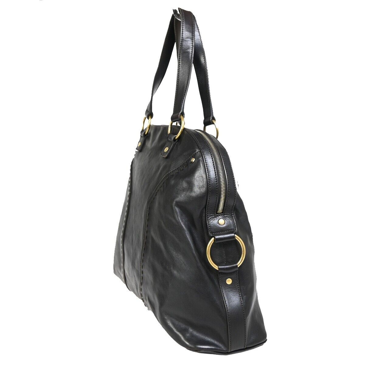 YVES SAINT LAURENT YSL Logo Rive Gauche Hand Bag Soft Leather Brown 65SH775