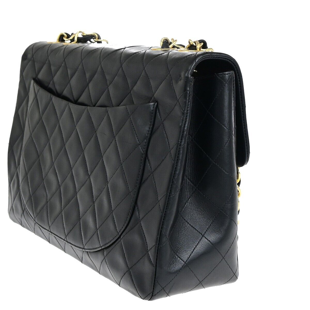 CHANEL Maxi Jumbo Matelasse 34 Chain Shoulder Bag Leather Black Vintage 342RK691