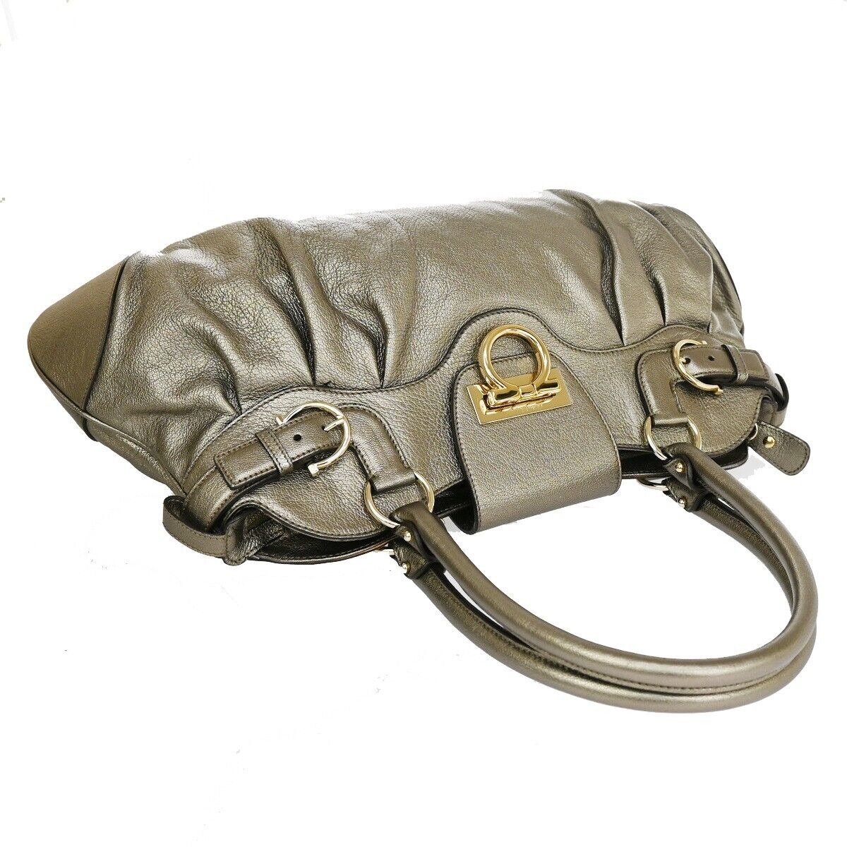 SALVATORE FERRAGAMO Logo Marisa Gancini Shoulder Bag Leather Gray Italy 69SG692