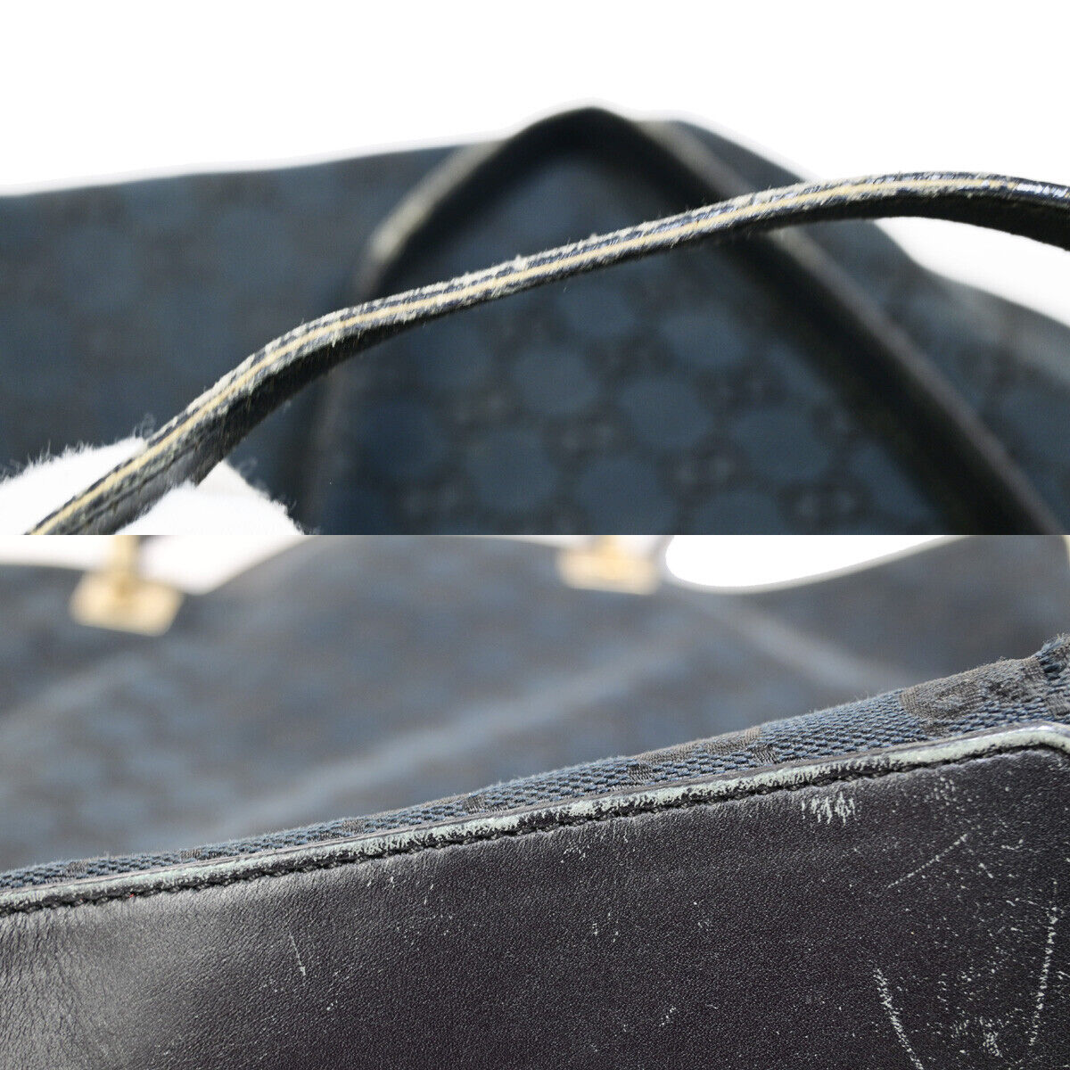 GUCCI Logo GG Pattern Shoulder Tote Bag Canvas Leather Black GHW Italy 02YF024
