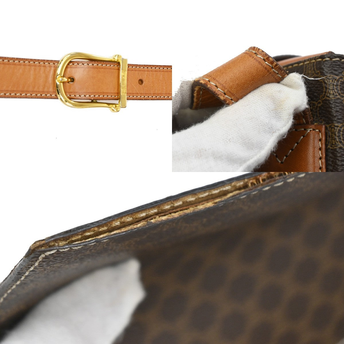 CELINE Macadam Circle Logo Shoulder Bag PVC Leather Brown GHW 88TA110