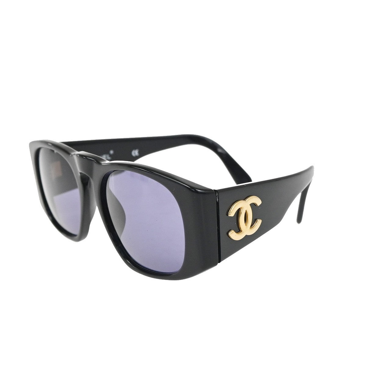 CHANEL CC Logo Sunglasses Eye Wear Plastic Black Gold Italy 01451 63RL896