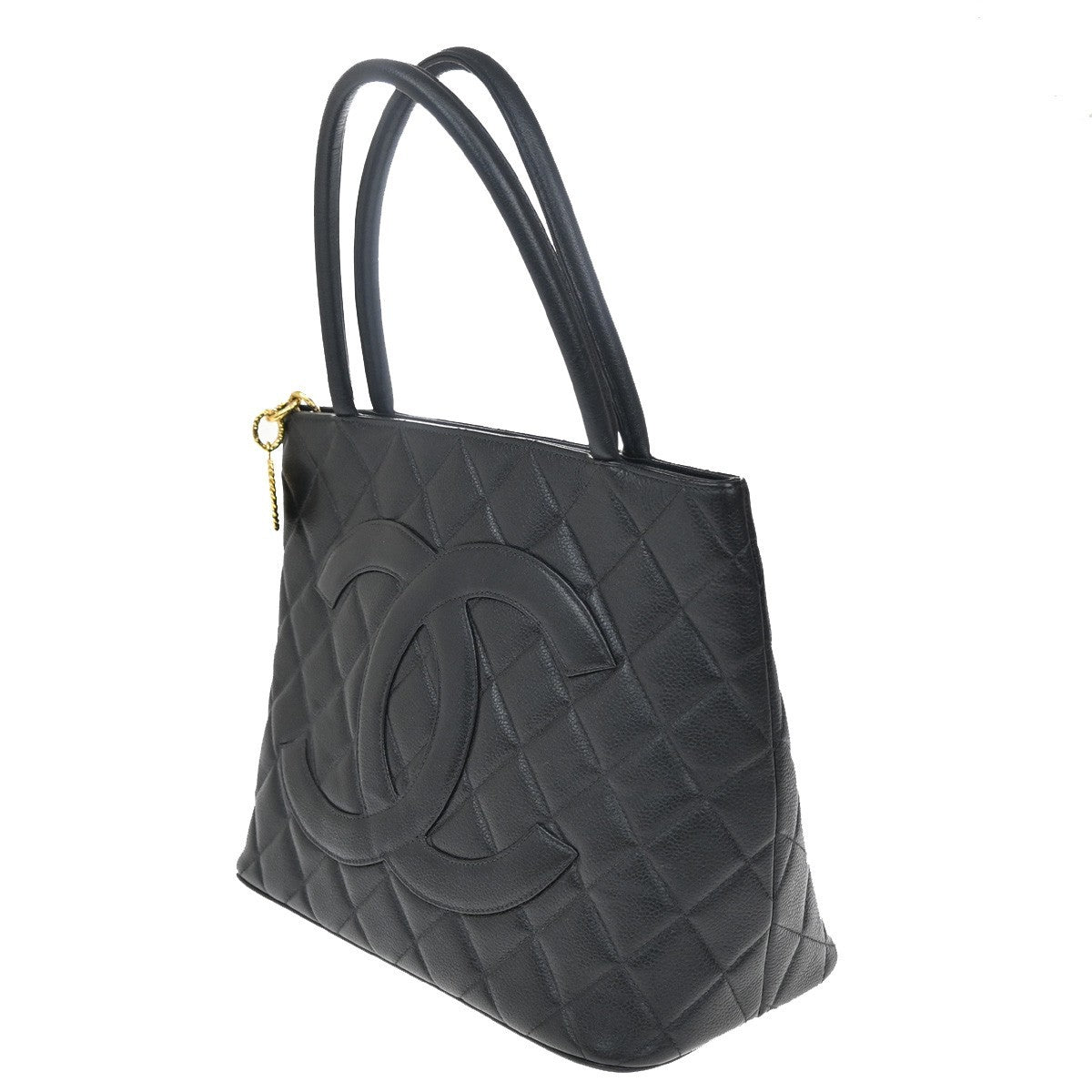 CHANEL Medallion Matelasse Shoulder Bag Calfskin Leather Black Vintage 307RF880