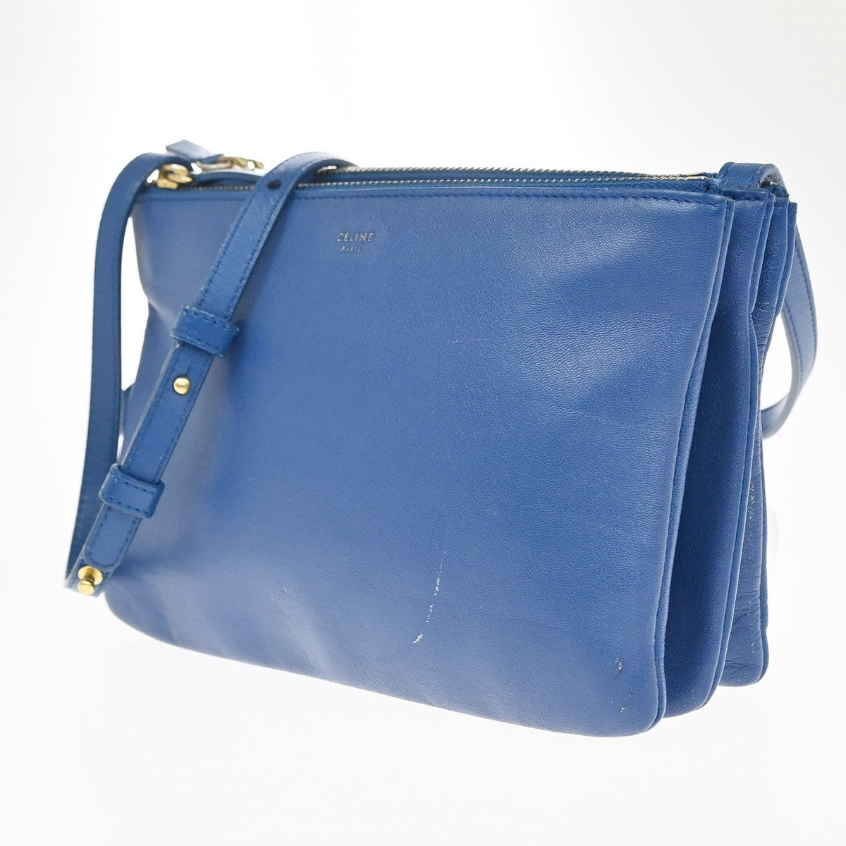 CELINE Logo Trio Crossbody Shoulder Bag Leather Blue Italy 87KP580