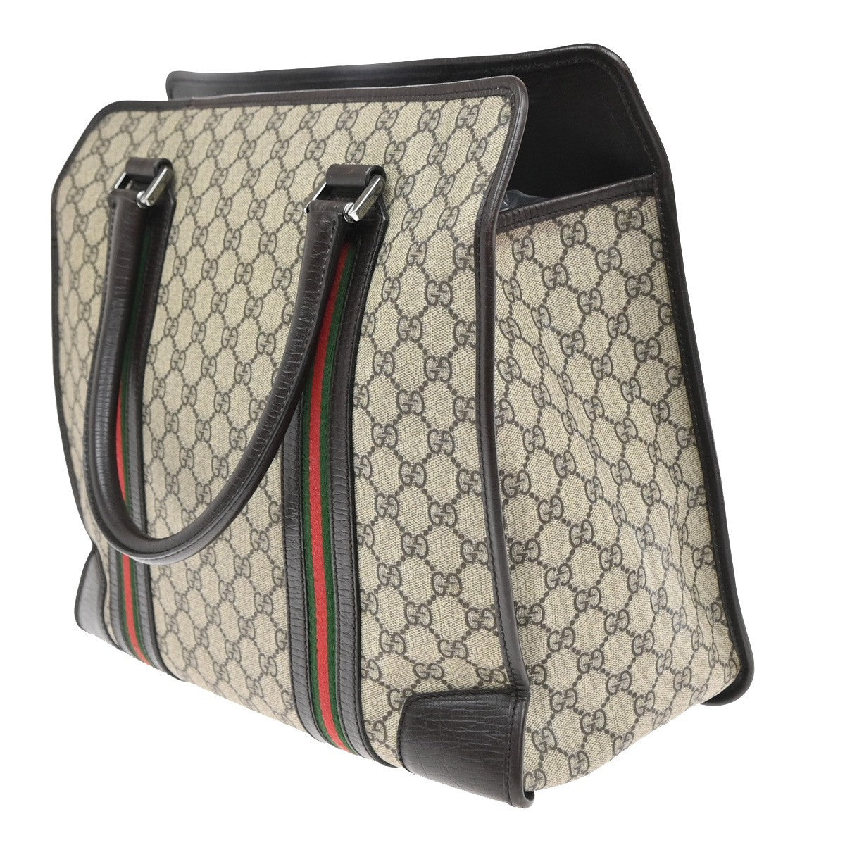 GUCCI Logo GG Pattern Sherry Shoulder Tote Bag Supreme Leather Brown 77KP593