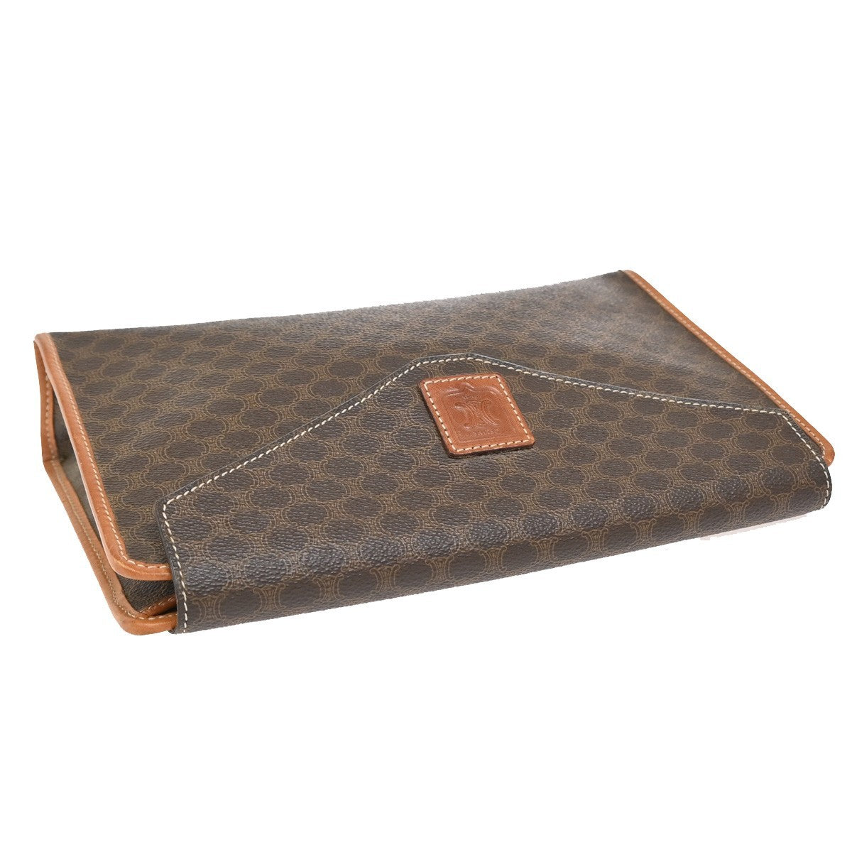 CELINE Logo Macadam Pattern Clutch Bag PVC Leather Brown GHW Italy 08EF822