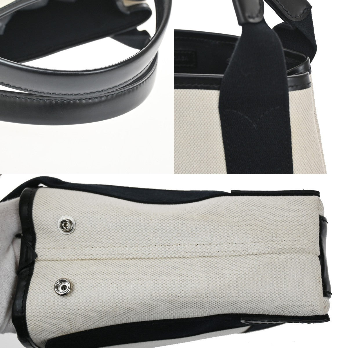 BALENCIAGA LOGO Navy Cabas XS Hand Bag Canvas Leather White Black 70TA232