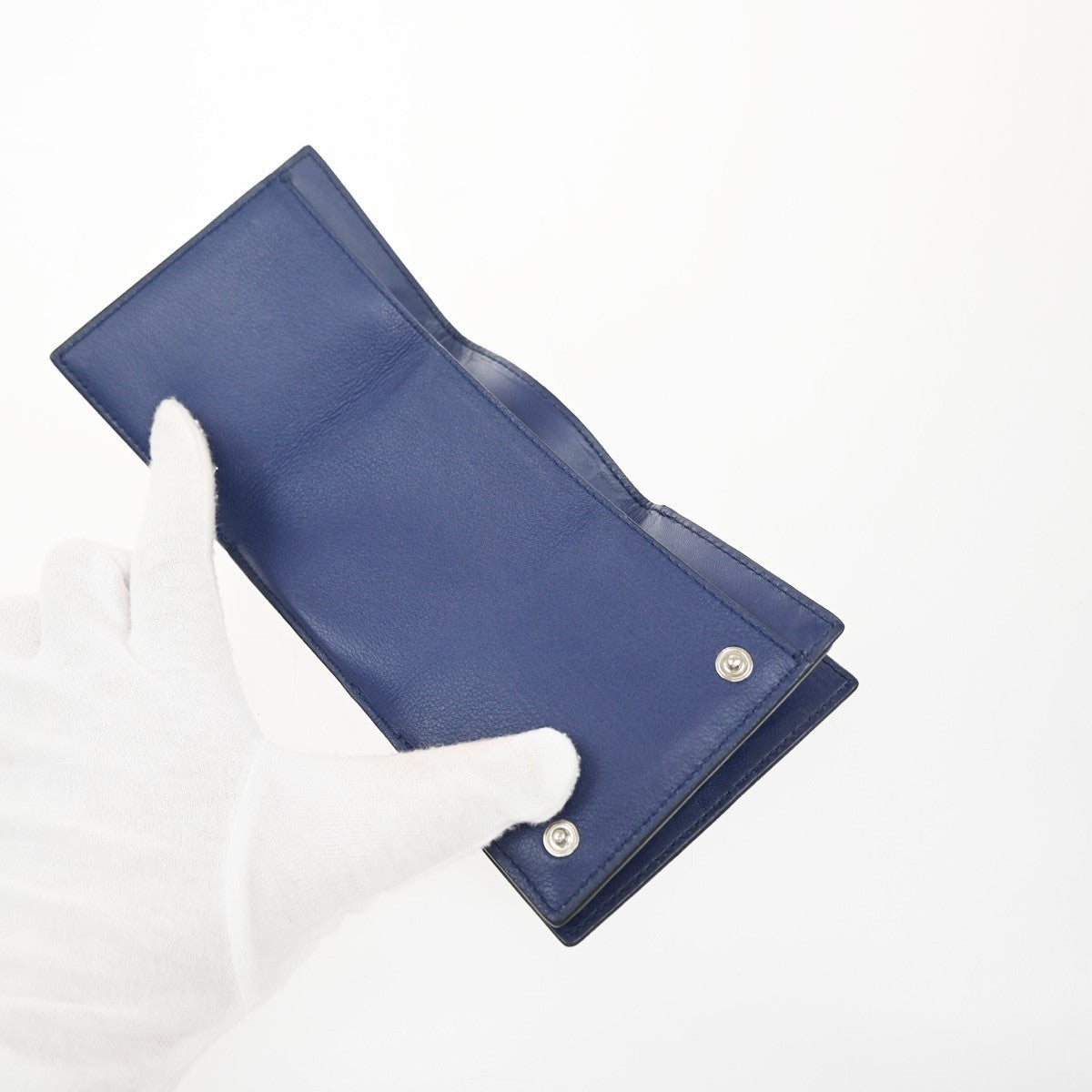 LOEWE Logo Trifold Compact Wallet Leather Navy Blue Made In Spain 68KP026