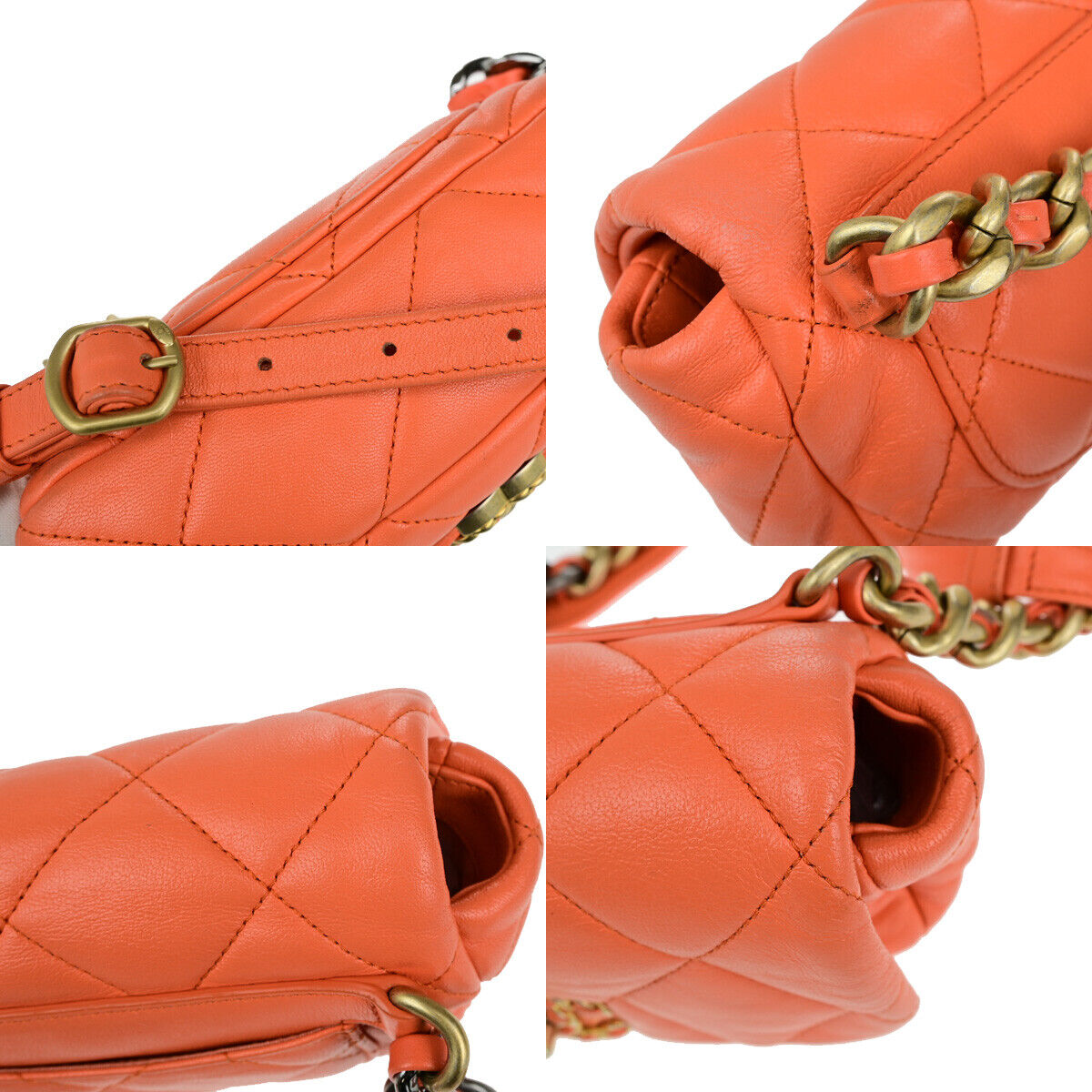 CHANEL 19 CC Logo Quilted Chain Waist Bum Body Bag Leather Orange GHW 813RK713