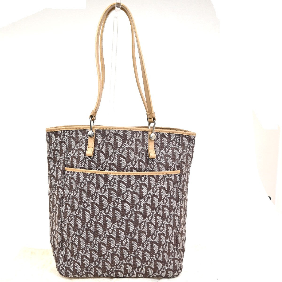 CHRISTIAN DIOR Logo Trotter Shoulder Bag Canvas Leather Beige Brown SHW 14TA622