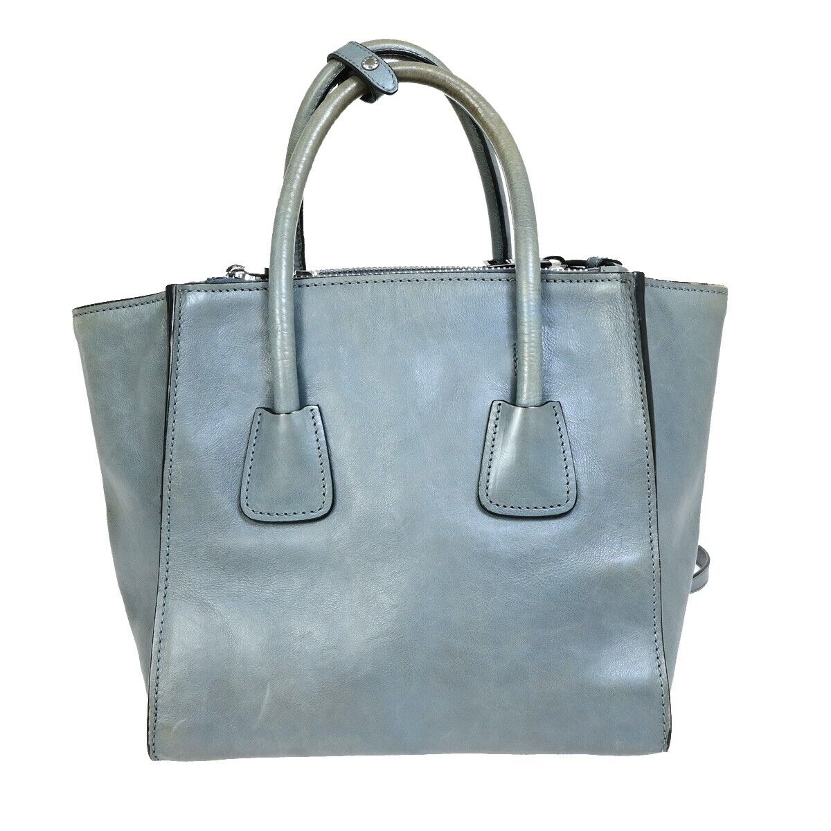 PRADA MILANO Logo 2Way Shoulder Hand Bag Leather Blue Silver Italy 88HC034