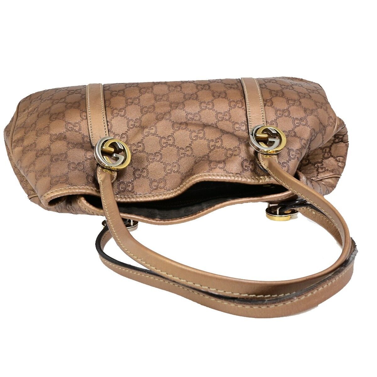 GUCCI GG Guccissima Shoulder Hand Tote Bag Embossing Leather Bronze 65EB943