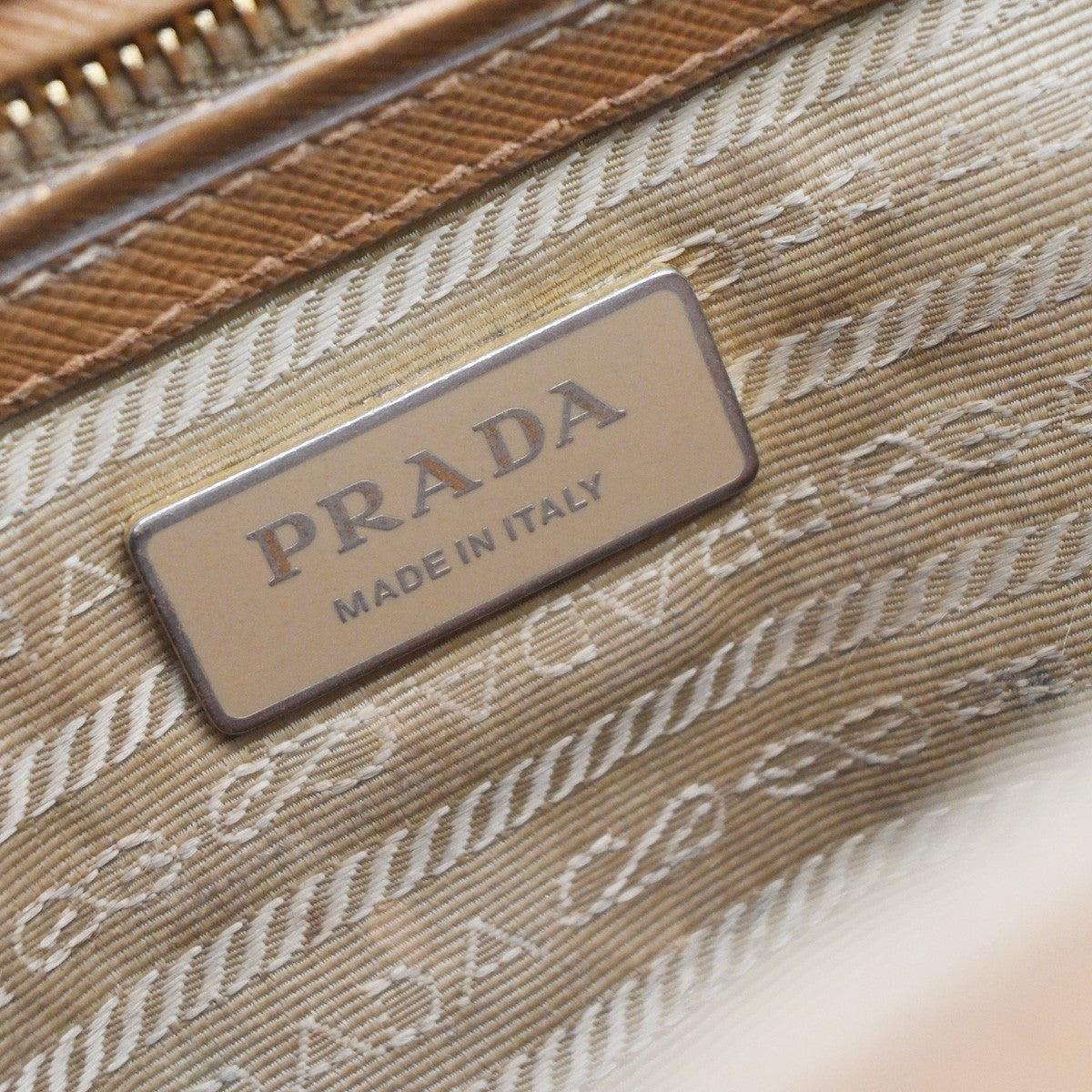 PRADA Logo 2Way Shoulder Hand Bag Saffiano Leather Beige GHW Italy 70EF793