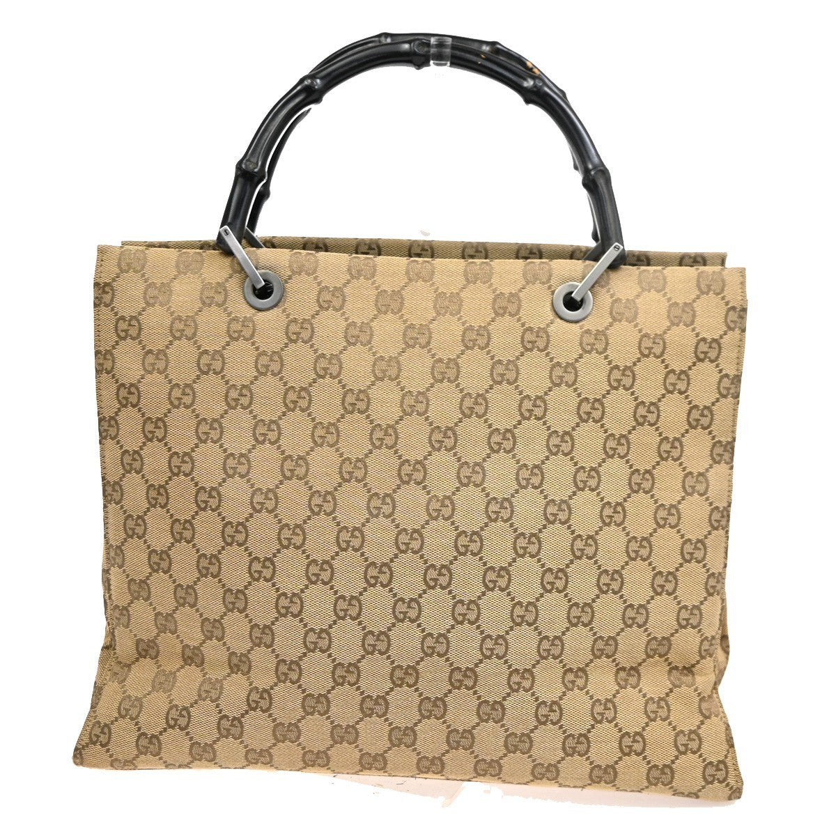 GUCCI Logo GG Pattern Hand Tote Bag Bamboo Canvas Leather Beige Italy 31TA687