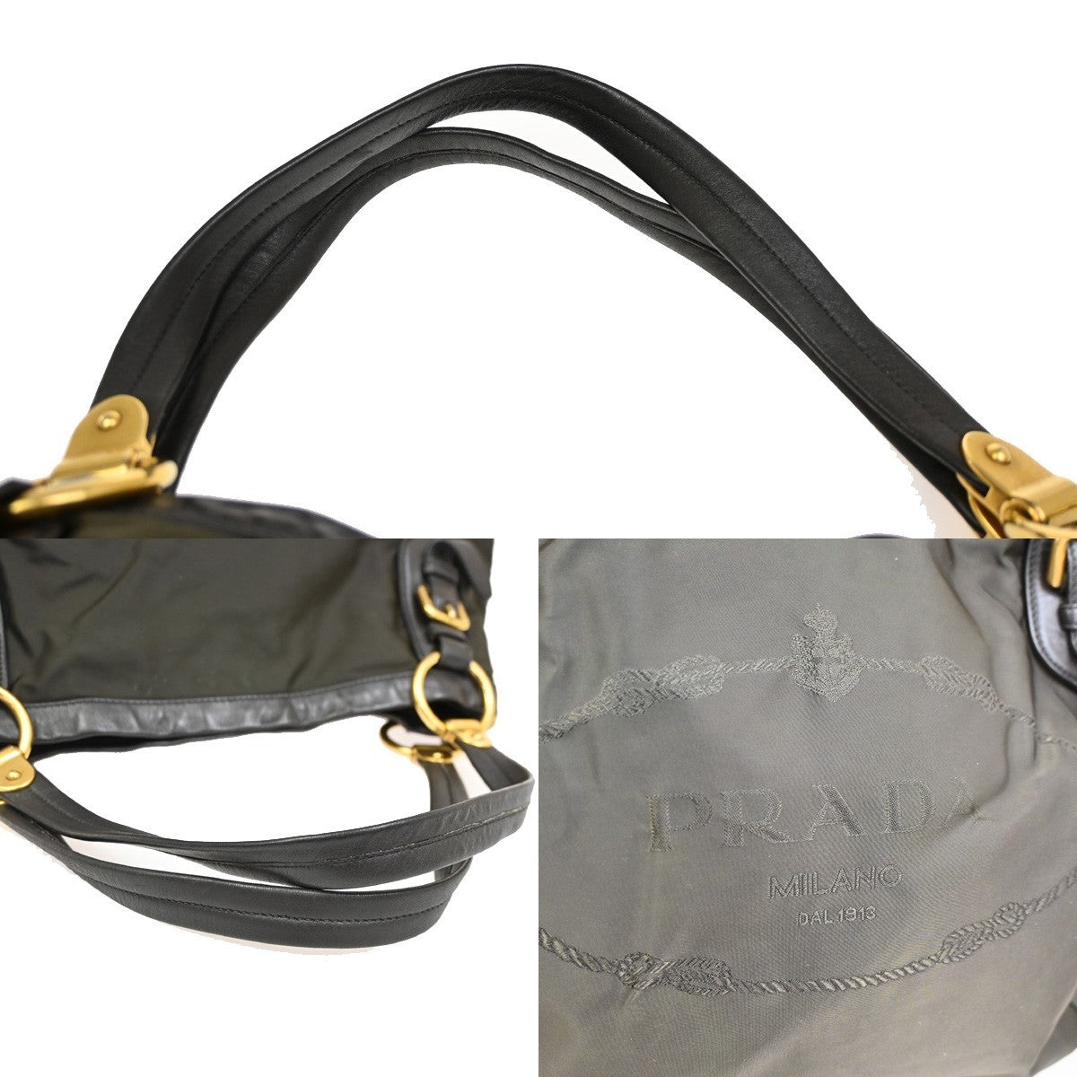 PRADA MILANO Logo Tessuto Prada  Shoulder Bag Nylon Leather Khaki Italy 81KB773