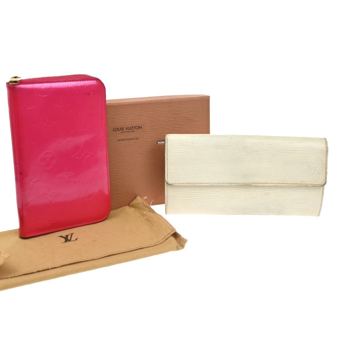 LOUIS VUITTON 2 Set Bifold Zipper Wallet Monogram Vernis Epi Pink White 60TA459