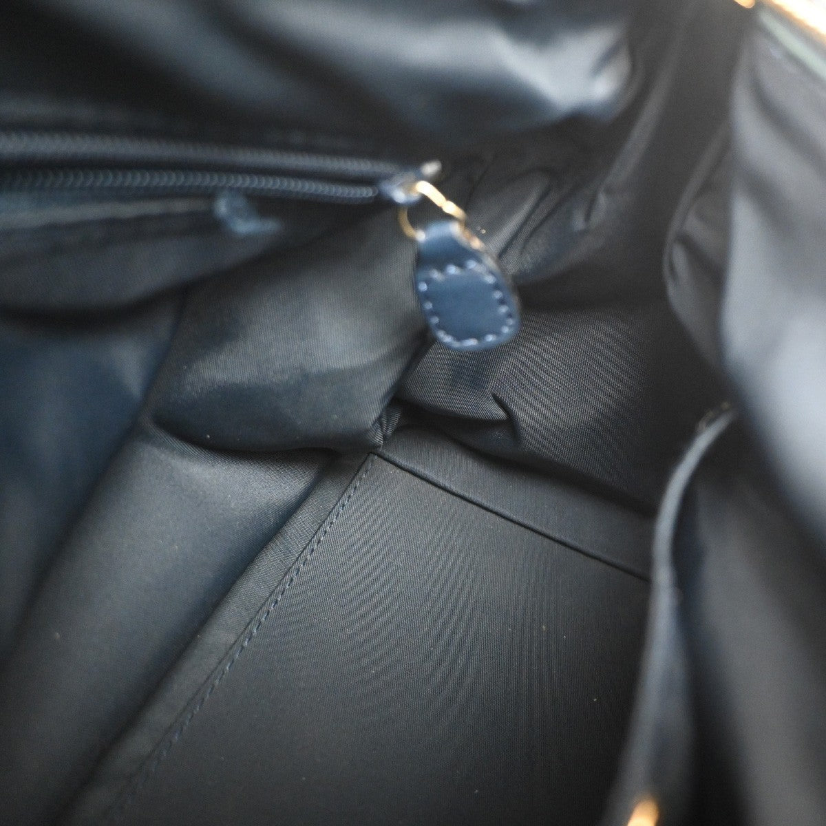 CHRISTIAN DIOR Logo Trotter Pattern Hand Bag Canvas Leather Navy Blue 93YH969