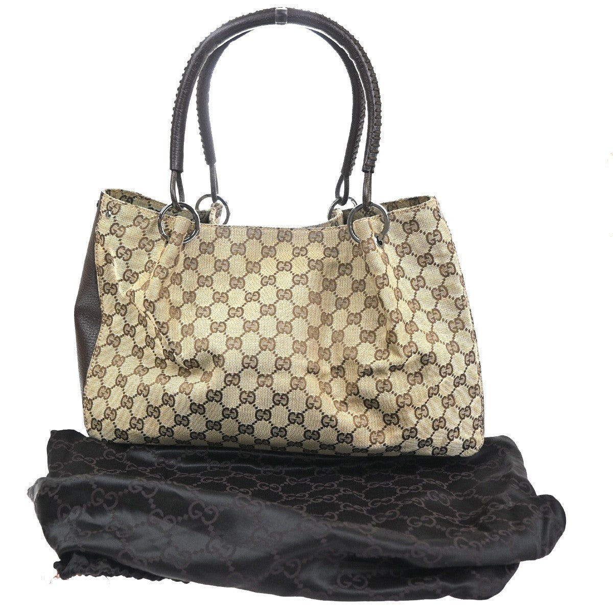 GUCCI Logo GG Pattern Shoulder Tote Bag Canvas Leather Brown 86KC878