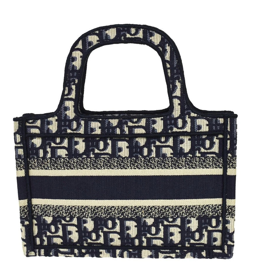 47.Live CHRISTIAN DIOR Logo OBLIQUE Mini Hand Bag Canvas Navy Blue 373LC335