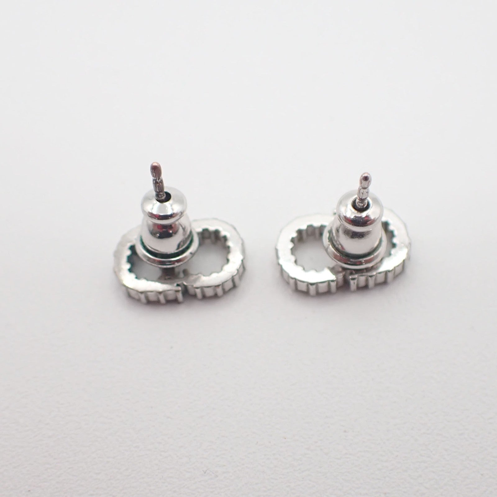 CHRISTIAN DIOR CD Logo Rhinestone Piercing Earrings Silver 62RL850