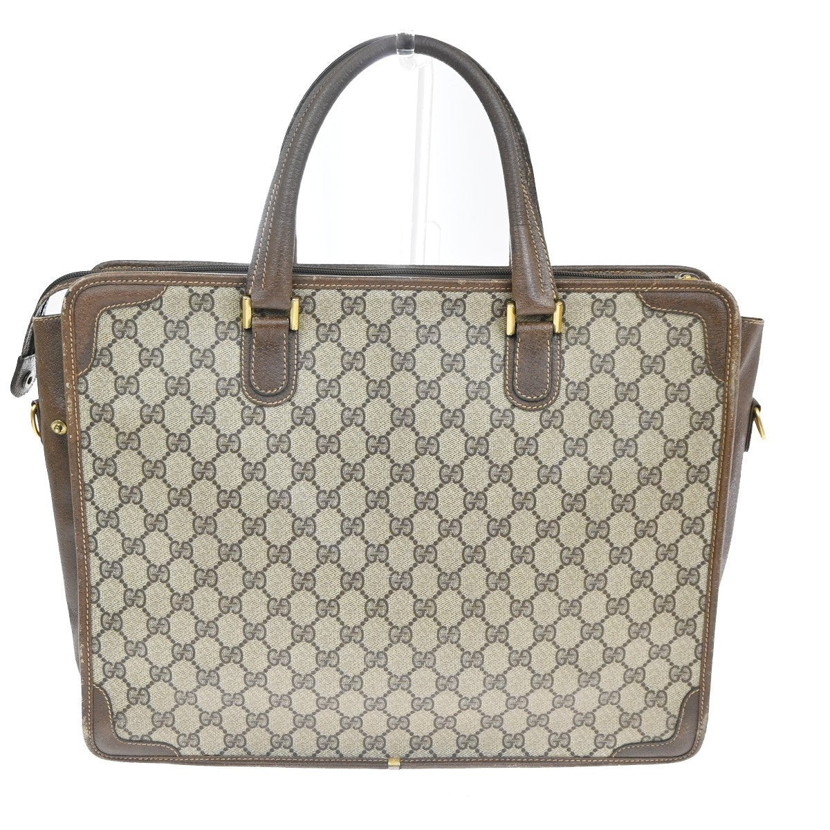 GUCCI LOGO GG Pattern Shoulder Hand Bag PVC Leather Beige GHW Italy 69TA589