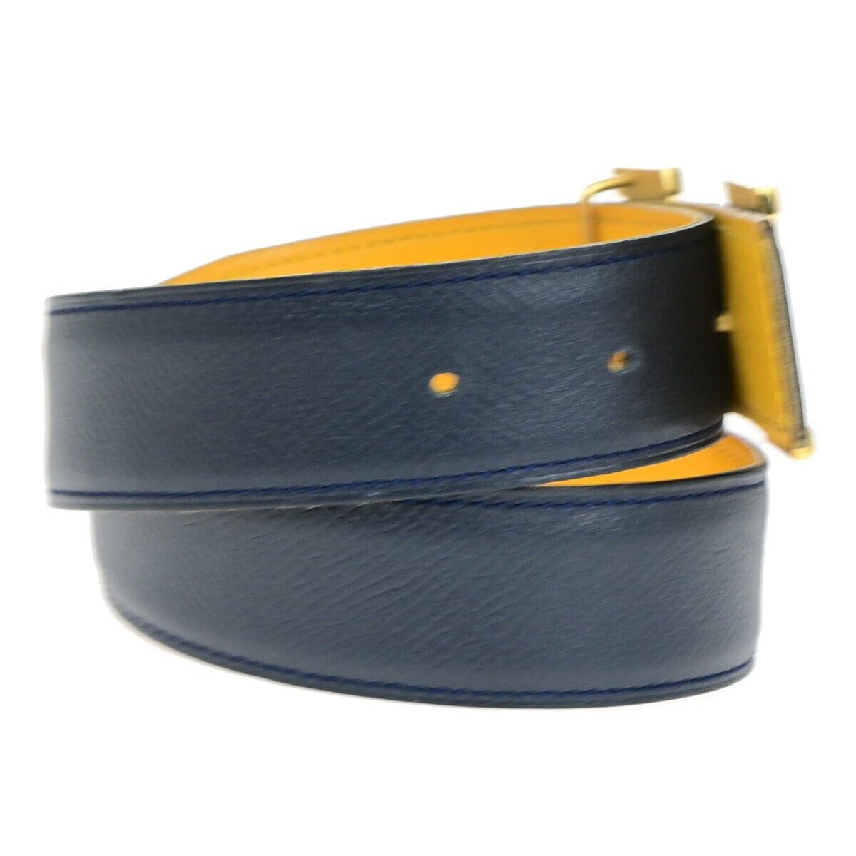 HERMES H Logo Constance Reversible Buckle Belt #70 Leather Navy Blue YW 01HB974