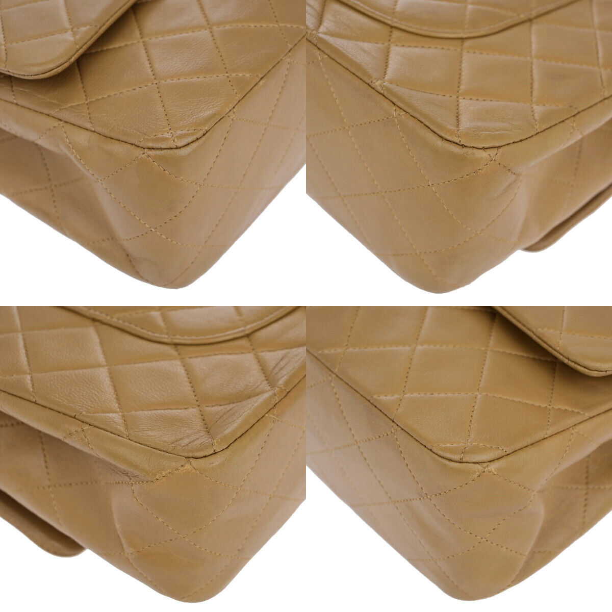 CHANEL CC Matelasse 25 Double Flap Chain Shoulder Bag Leather Beige GHW 332RK663