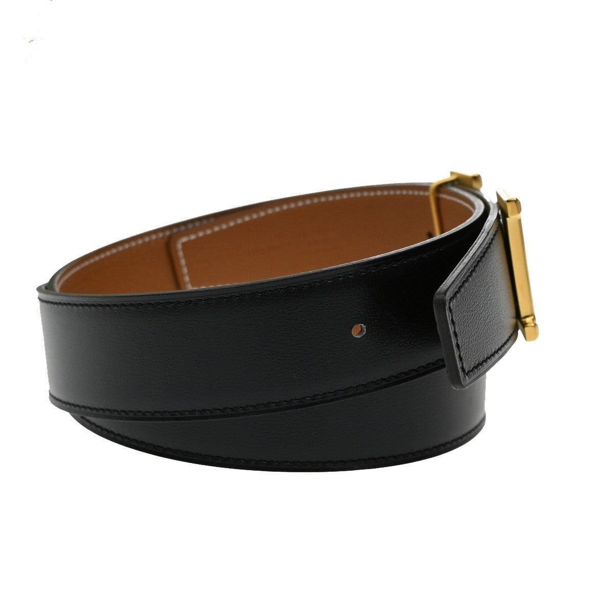 HERMES H Logo Constance Reversible Buckle Belt 80# Leather Black Brown 78RL421
