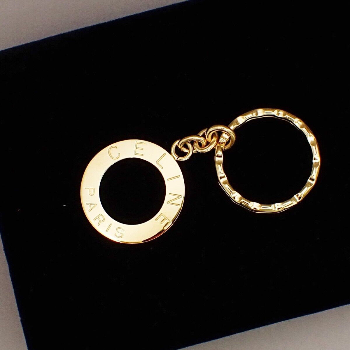 CELINE Logo Circle Ring Key Chain Gold Accessory 07KA376