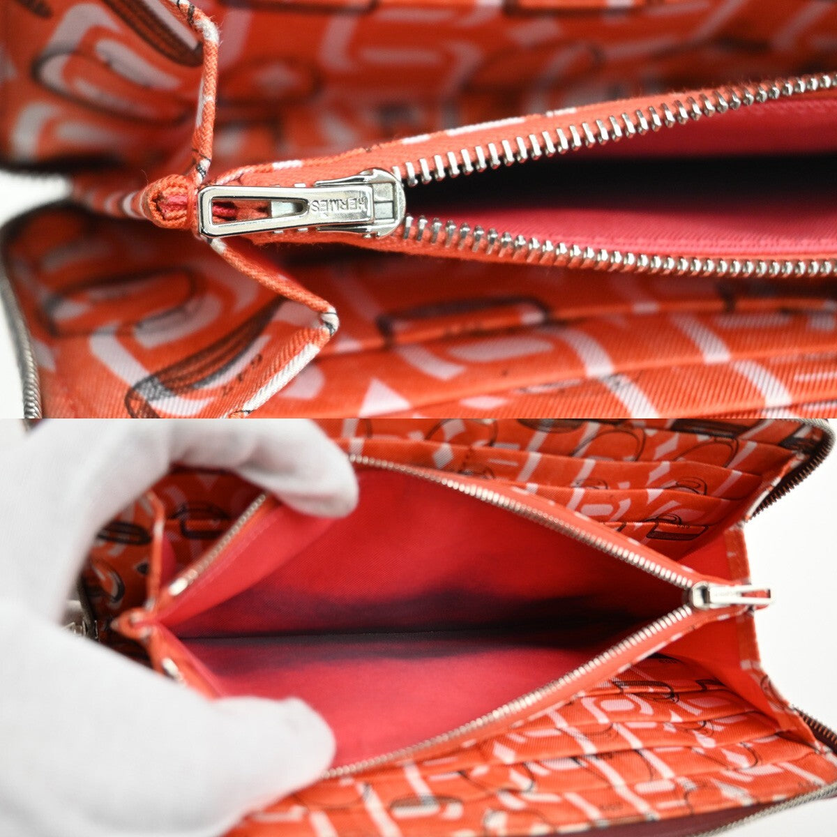 HERMES Logo Azap Silk In Long Zipper Bifold Wallet Veau Epsom Red 72EE342
