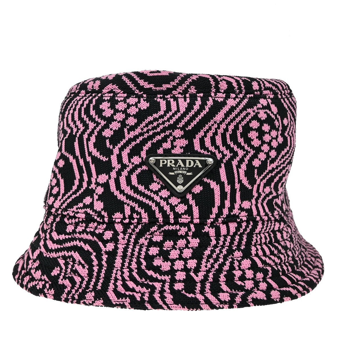PRADA Logo Bucket Hat Size S Jacquard Pink Black Italy 80KB484