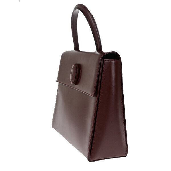 MUST DE CARTIER 2C Logo Hand Bag Leather Burgundy Bordeaux GHW Italy 80YG585