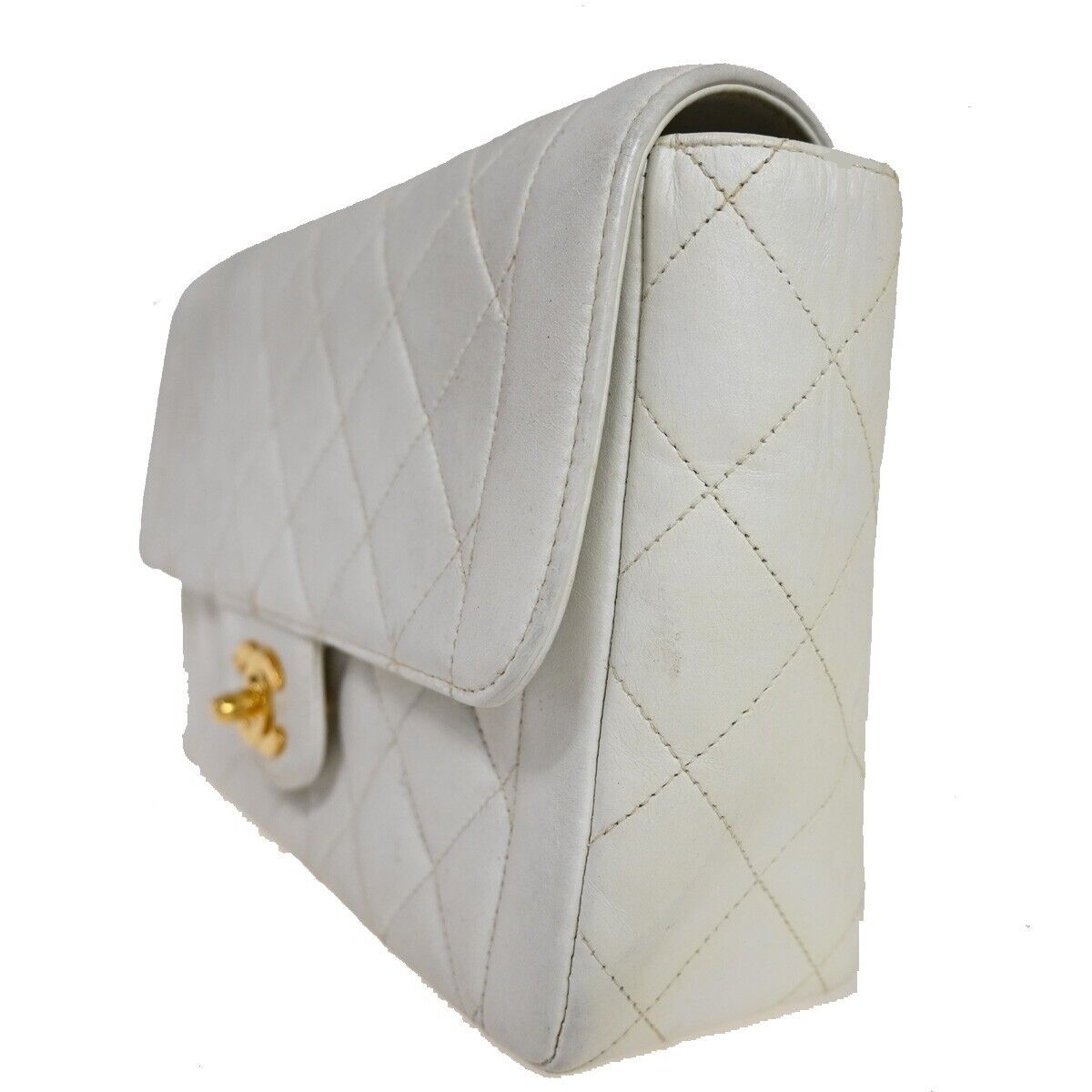 CHANEL CC Logo Matelasse Chain Shoulder Bag Leather White GHW Vintage 314RJ226