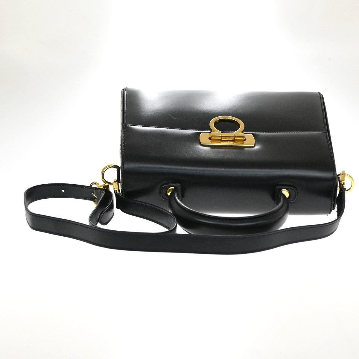 SALVATORE FERRAGAMO Logo Gancini 2Way Hand Bag Leather Black GHW Italy 76YJ206