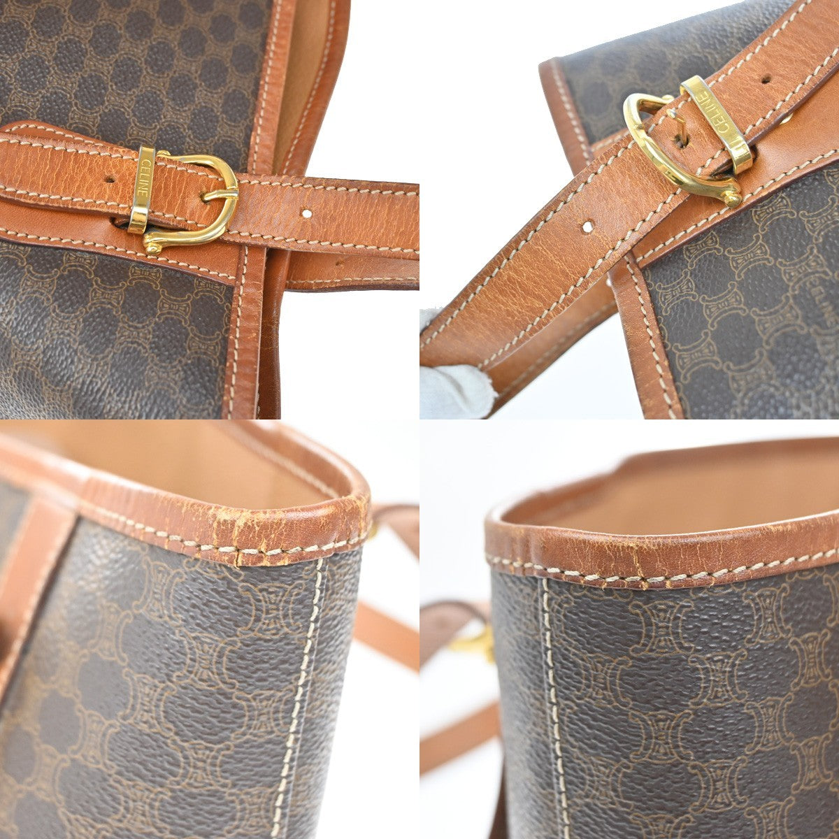 CELINE Logo Macadam Pattern Shoulder Tote Bag PVC Leather Brown GHW 67KP100