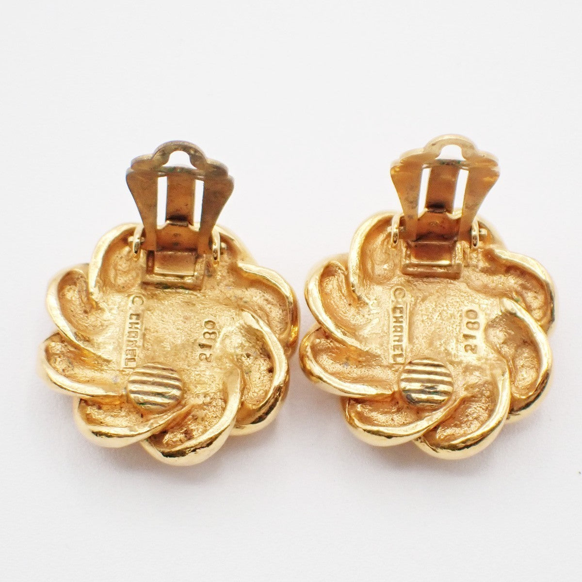 CHANEL Logo Imitation Pearl Button Earrings Clip-On Gold 67KP058