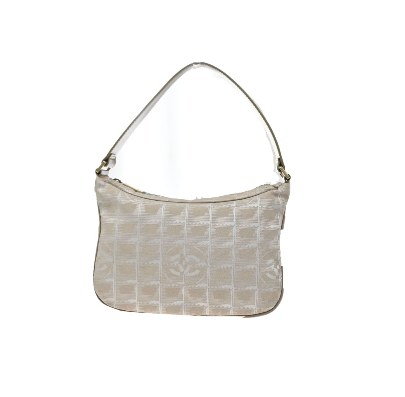 CHANEL CC Logo New Travel Line Shoulder Bag Nylon Leather Beige Italy 80MA662