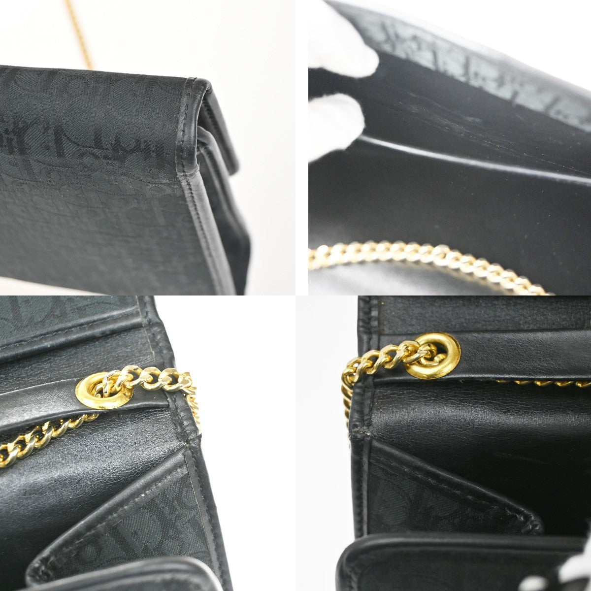 CHRISTIAN DIOR Trotter Pattern 2way Clutch Hand Bag Canvas Leather Black 38KC787