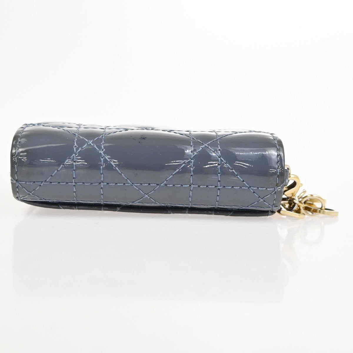 CHRISTIAN DIOR Cannage Mini Lady Dior Wallet Patent Leather Blue GHW 02KD081