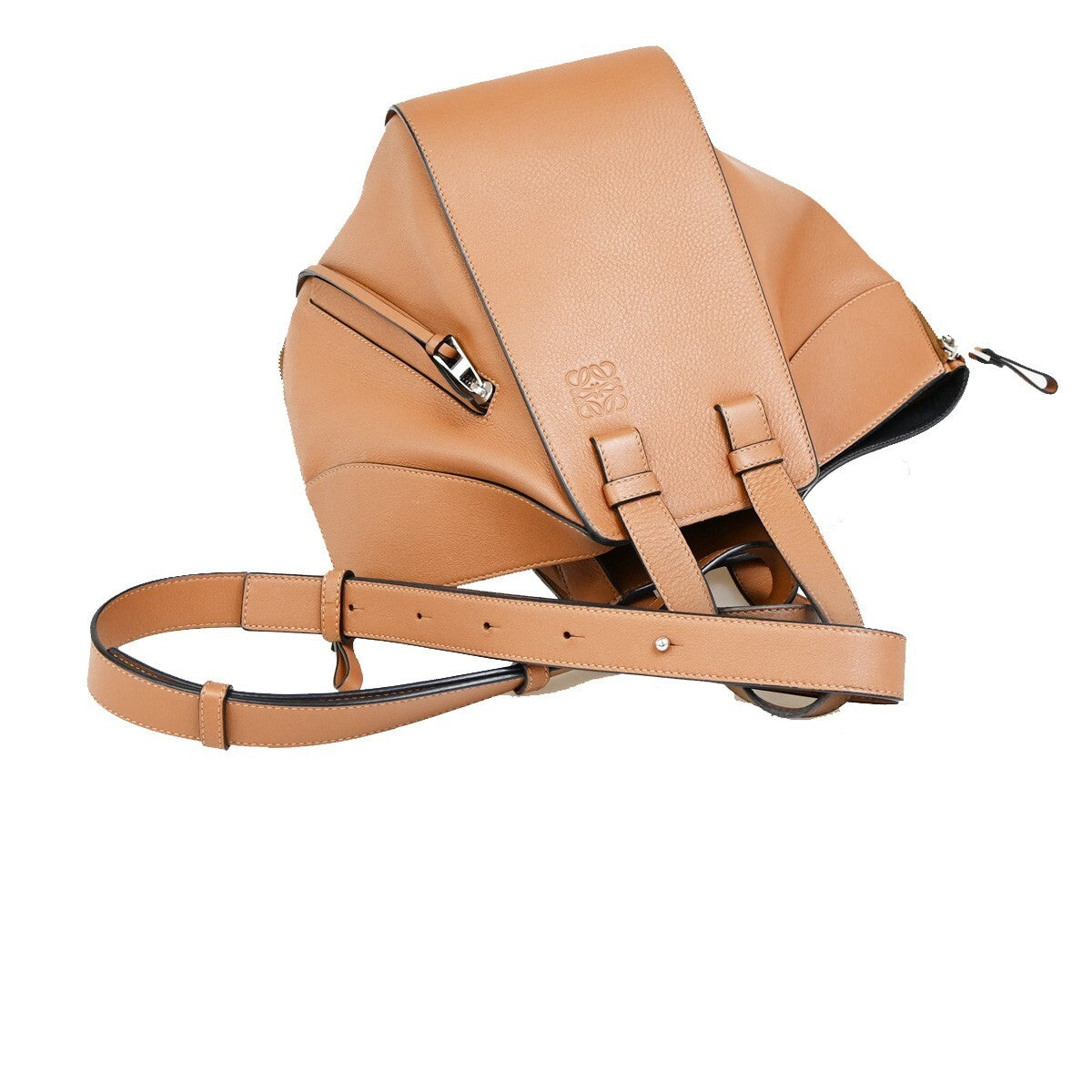 LOEWE Logo Hammock Small 2Way Shoulder Hand Bag Leather Brown GHW Spain 683RF278