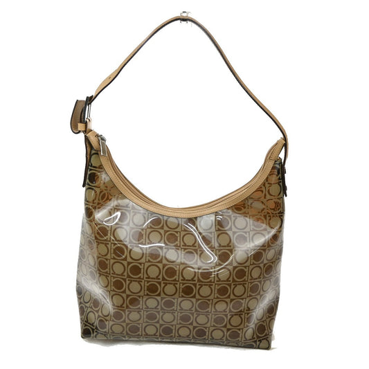 SALVATORE FERRAGAMO Logo Shoulder Bag Vinyl Leather Brown Clear SHW 04TA442