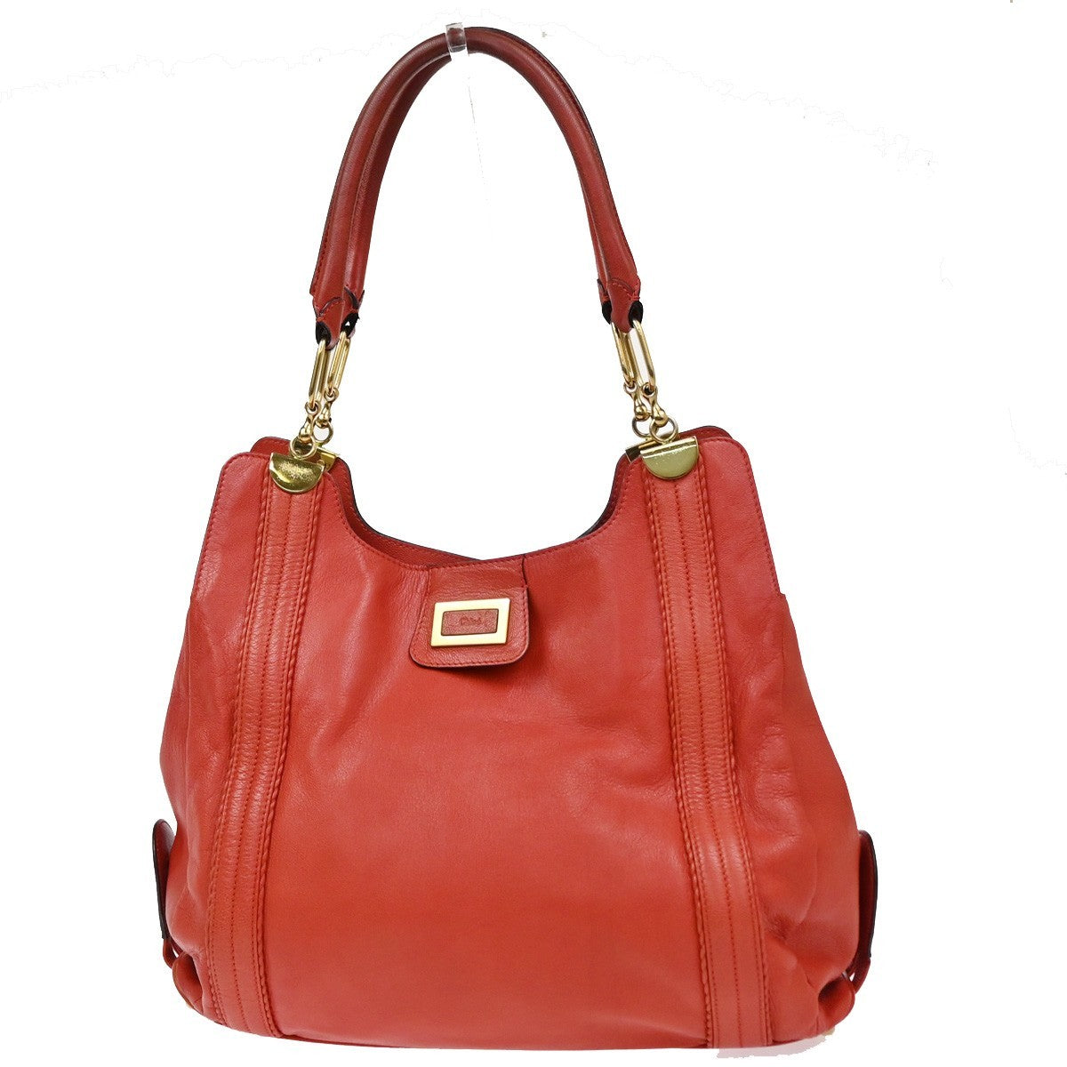 CHLOE Logo Toto Shoulder Bag Leather Red GHW 38TA667